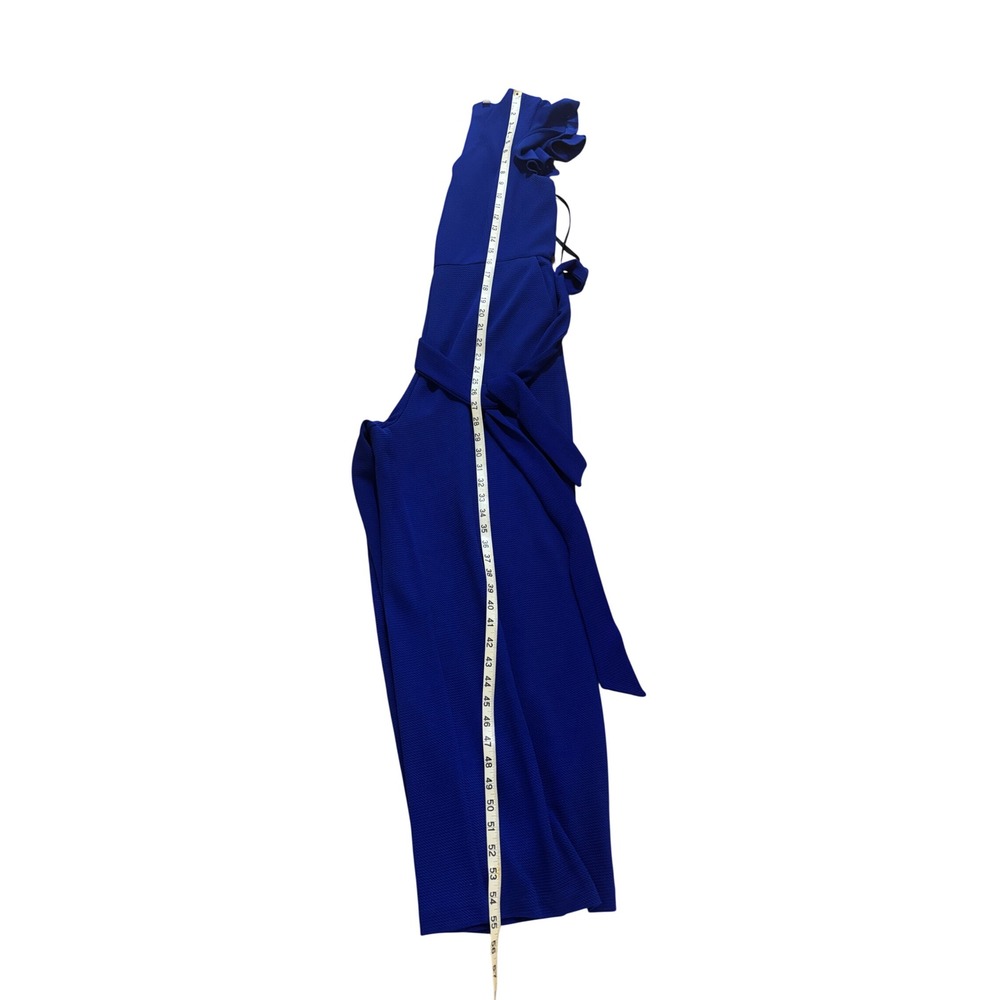 T Tahari Royal Blue Flutter Sleeve Wide Leg Jumpsuit Size 10 V-Neck Belted - Picture 6 of 8